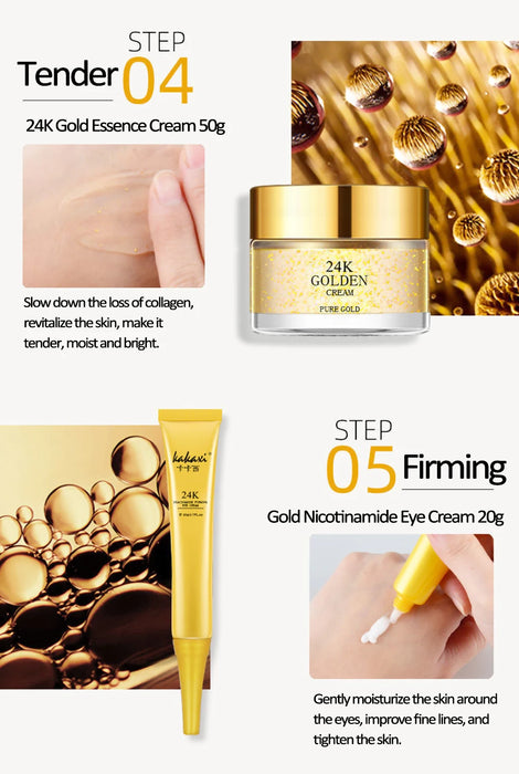 24K Gold Nicotinamide Skin Care Set Moisturizing Skin Face Essence Face Cream Remove Dark Circles Eye Cream Exquisite Gift Box