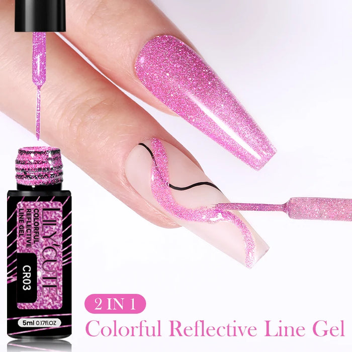 LILYCUTE 6Pcs Colorful Reflective Glitter Nail Art Liner Gel Nail Kit Sparkling Painting Gel Nail Polish Semi Permanent UV Gel