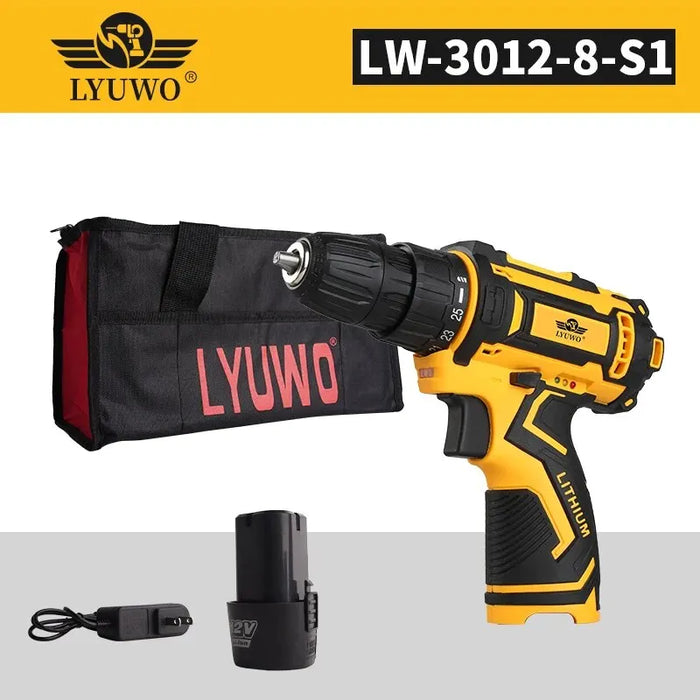 LYUWO 12/16.8/21V Cordless Drill Rechargeable Electric Screwdriver Lithium Battery Household Multi-function 2 Speed Power Tools