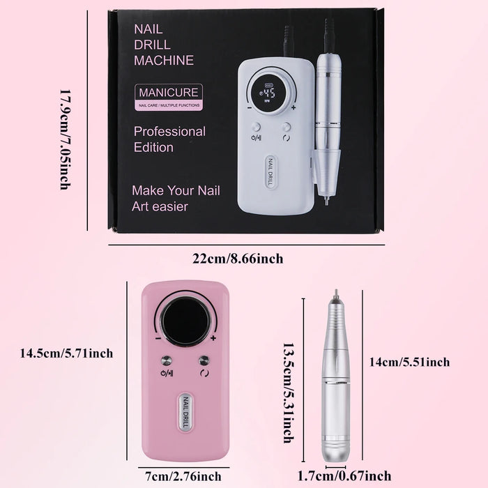 45000RPM Professional Rechargeable Electric Nail Drill Machine Portable Cordless Nail File For Acrylic Gel Nails Remove