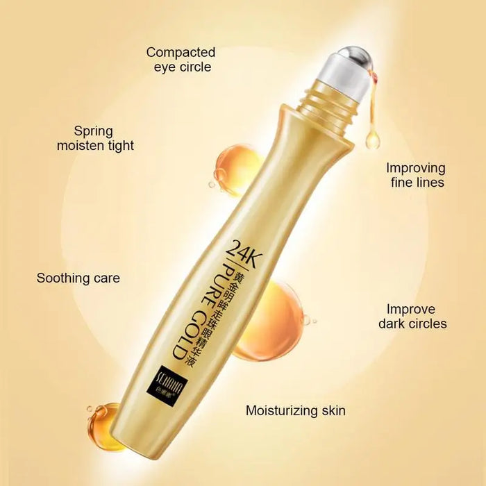 24K Gold Bright Eye Roller Eye Cream Hydrating Moisturizing Eye Serum Eye Care Dark Circles Removal Anti 15ml L2P8