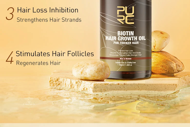 PURC Biotin Fast Hair Growth Oil, Hair Regrowth, Anti-Hair Loss for Men and Women, Hair & Scalp Treatment, Beauty Health