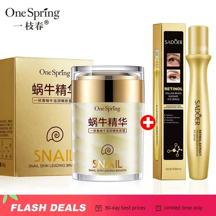 Snail Face Cream + Retinol Eye Serum Massage Roller 2pcs/Lot for Moisturizing Eye Bag Face Cream Fine-lines Skin Care Products