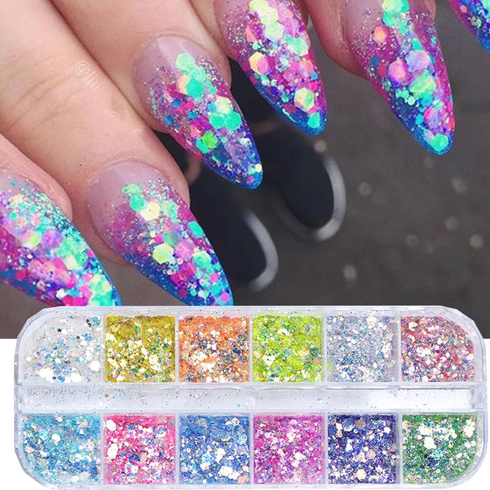 Mirror Iridescent Mixed Hexagon Nail Glitter Sequins Holographic Spangles Flakes Nail Art Powder Gel Polish Manicure Accessories