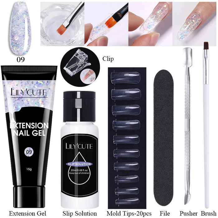 LILYCUTE 15ml Nail Extension Gel Set Clear Nude Quick Nail Prolong Acrylic Crystal Extend Mold Nail Art Construction Gel Varnish