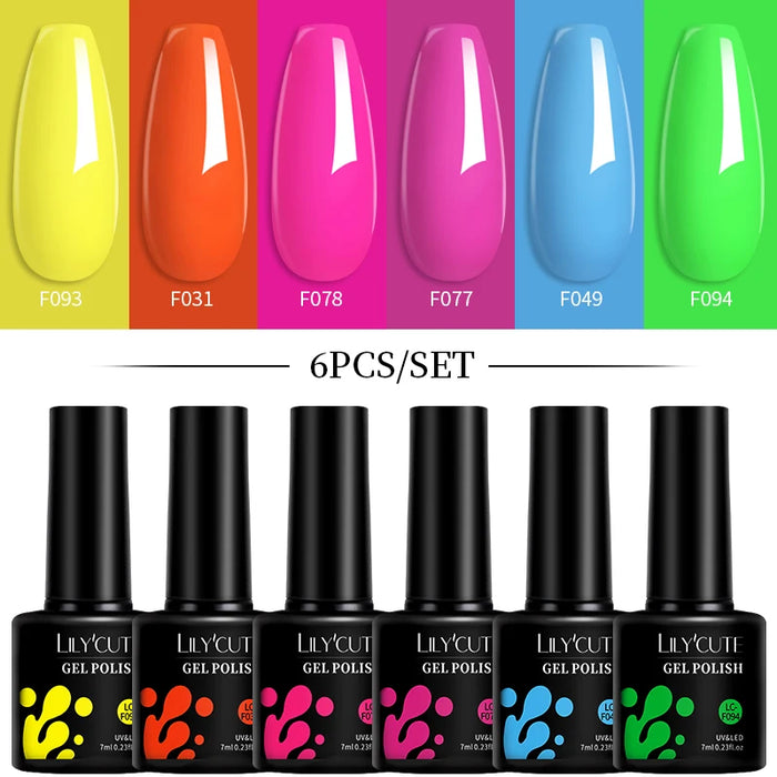 LILYCUTE 6Pcs/Set Gel Nail Polish Kit  Black White Red Fashion 6 Colors UV LED Nail Art Gel Semi Permanent Varnish