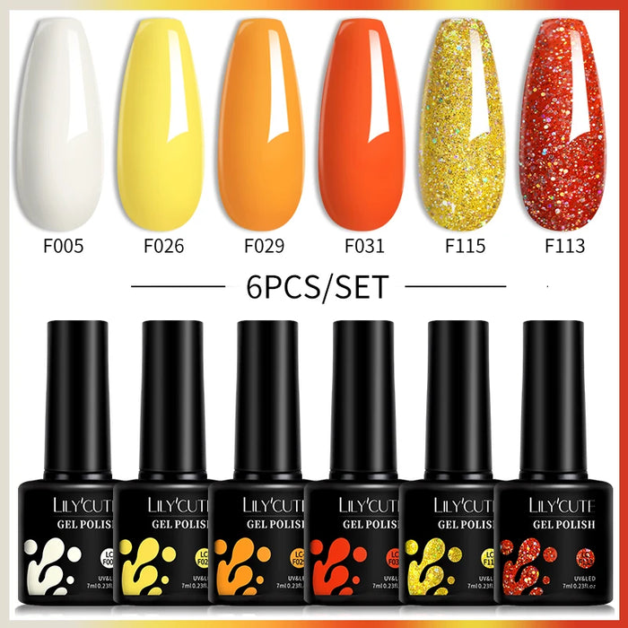 LILYCUTE 6Pcs/Set Gel Nail Polish Kit  Black White Red Fashion 6 Colors UV LED Nail Art Gel Semi Permanent Varnish