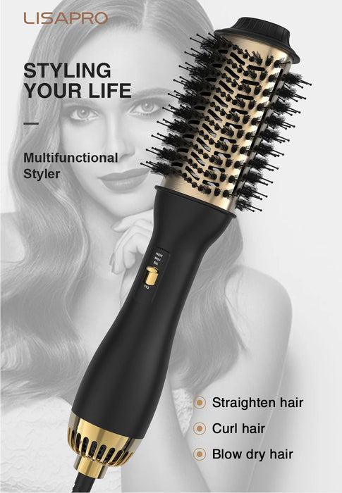 LISAPRO One-Step Hot Air Brush&Volumizer PLUS 2.0 Hair Dryer and Hair Styler New Black Golden Hair Curler Brush