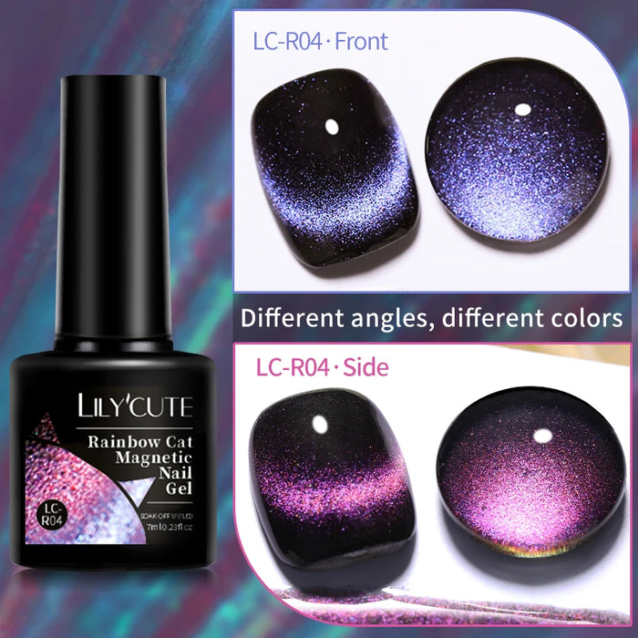 LILYCUTE 7ML Double Light Cat Magnetic Gel Polish Nail Art Sparkling Rainbow Gel Nail Polish Semi Permanent UV Magnet Gel Esmalt