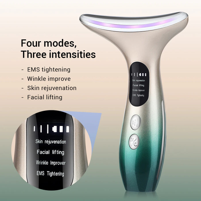 Neck Face Beauty Device EMS Facial Lifting Massager 3 Colors Led Photon Therapy Anti Wrinkle Double Chin Remover Skin Care Tools