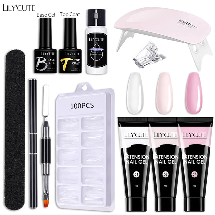 LILYCUTE 15ml Nail Extension Gel Kit With LED Lamp Full Manicure Tool Set Quick Finger Extend Acrylic Crystal Construction Gel