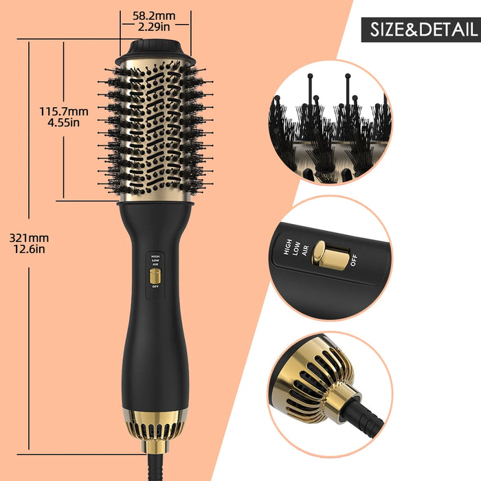 LISAPRO One-Step Hot Air Brush&Volumizer PLUS 2.0 Hair Dryer and Hair Styler New Black Golden Hair Curler Brush