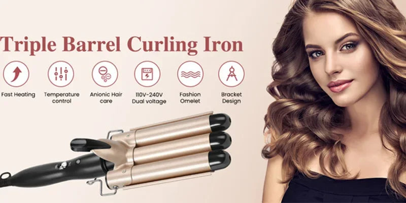 Curling Iron Wand With Lcd Temperature Display - 1 Inch Ceramic Tourmaline Triple Barrels Coating Hair Curler