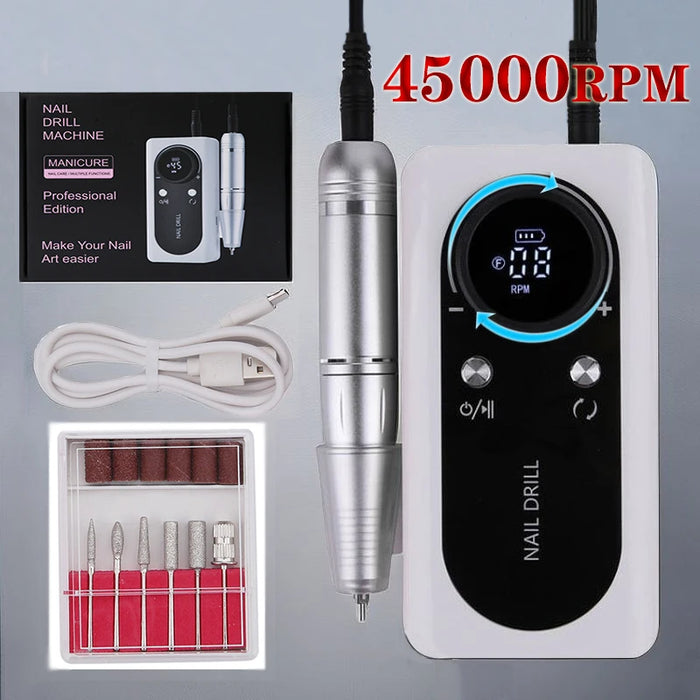 45000RPM Rechargeable Electric Nail Drill Machine With USB Connector Nail Polish Remover Drill Set Manicure Sander Low Noise