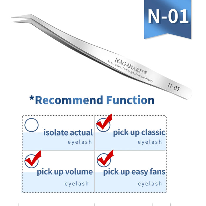 NAGARAKU 2pcs set for eyelash extension professional tweezers N-01 and N-02 for divide volume eyelash