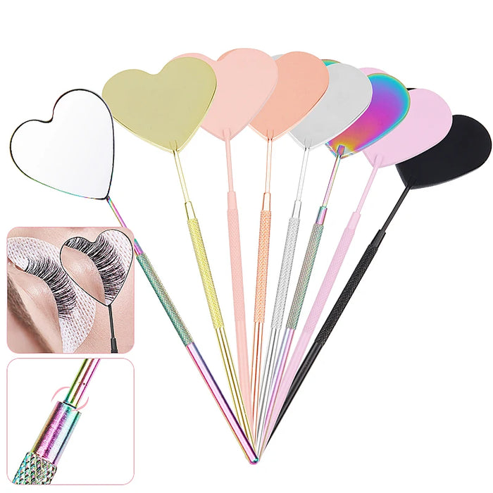 1 Pc Eyelash Heart Mirror Stainless Steel Long Handle Mirror For Checking False Lashes Extension Grafting Makeup Tools