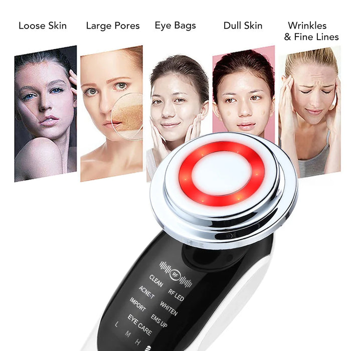 7 in 1 Face Lift Device RF Microcurrent Skin Rejuvenation LED Facial Massager Light Therapy Anti Aging Wrinkle Beauty Apparatus