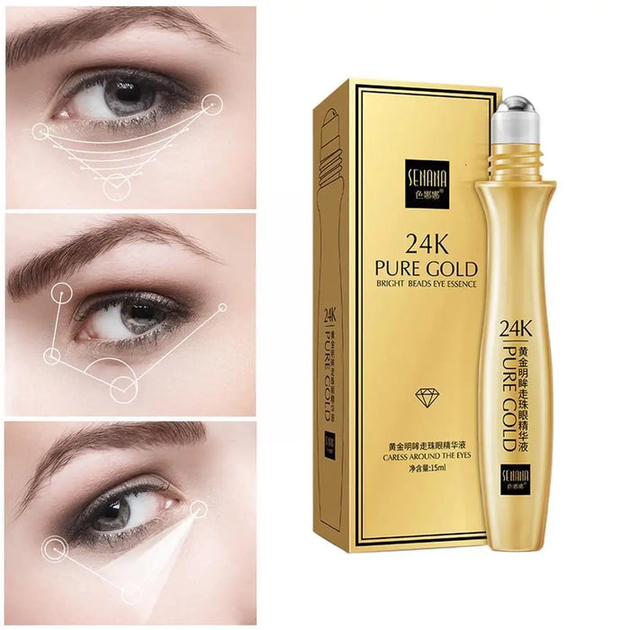 24K Gold Bright Eye Roller Eye Cream Hydrating Moisturizing Eye Serum Eye Care Dark Circles Removal Anti 15ml L2P8