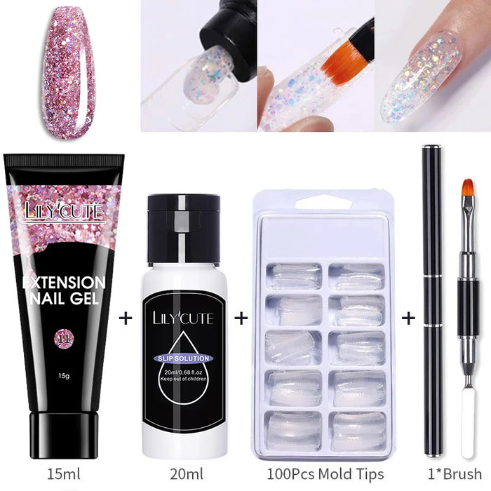 LILYCUTE 15ml Nail Extension Gel Set Clear Nude Quick Nail Prolong Acrylic Crystal Extend Mold Nail Art Construction Gel Varnish