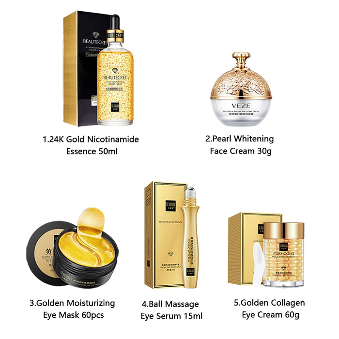 Skin Care Product 24K Gold Nicotinamide Skincare Set Anti Aging Face  Cream Fade Dark Circles Eye Cream Moisturizing Face Masks