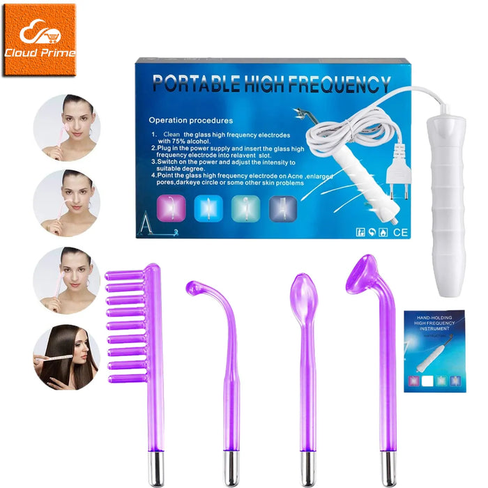 4in1 Electrode Glass Tube High Frequency Facial Machine Spot Acne Wand Facial Spa High Frequency Facial Skin Care Electrotherapy