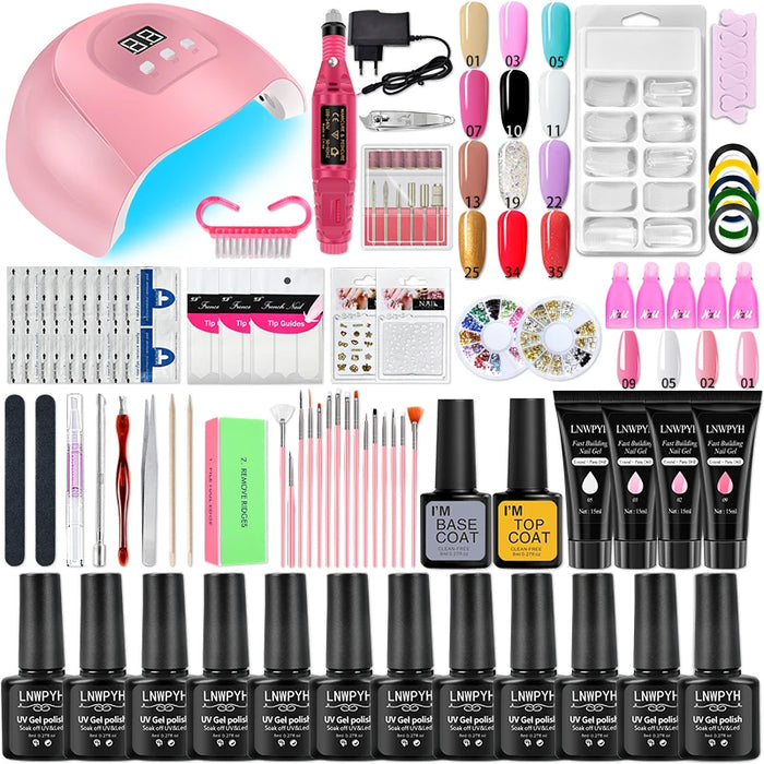 Manicure Set Acrylic Nail Kit With Nail Lamp Dryer Nail drill Machine Semi Permanent Varnish Acrylic Gel Poly Extension Gel Kit