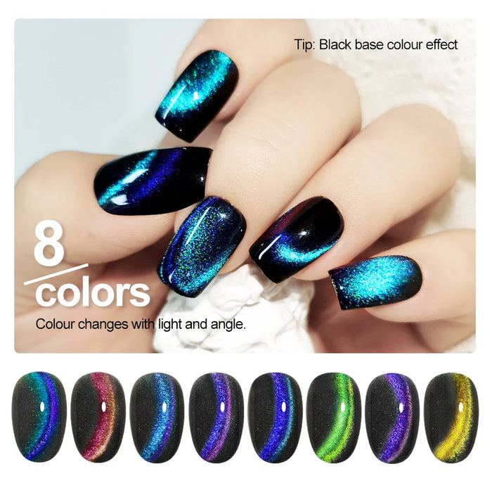 Rainbow Glitter Cat Eye Magnetic Nail Polish Set Starry Sparkle Chameleon Laser Cat Eye Mix Varnish Semi-Permanent Nail Salon Us