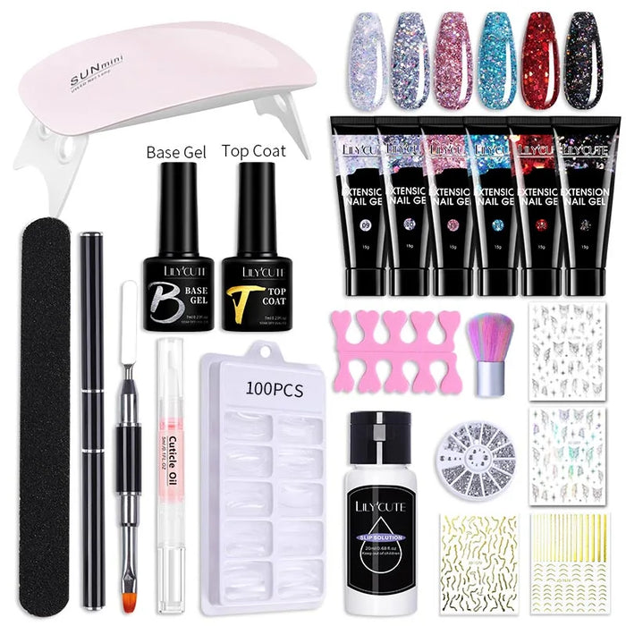 LILYCUTE 15ml Nail Extension Gel Kit With LED Lamp Full Manicure Tool Set Quick Finger Extend Acrylic Crystal Construction Gel