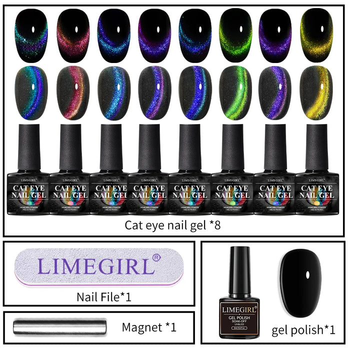 Rainbow Glitter Cat Eye Magnetic Nail Polish Set Starry Sparkle Chameleon Laser Cat Eye Mix Varnish Semi-Permanent Nail Salon Us