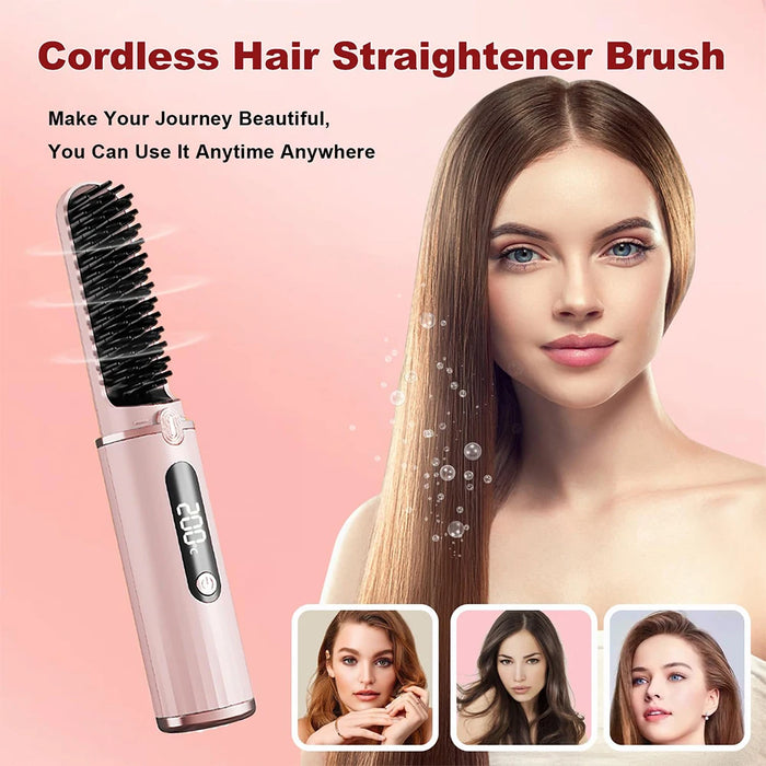 Cordless Hair Straightener Brush for Women Electric Hair Brushes Comb With Negative Ions Portable Hair Straightener for Travel