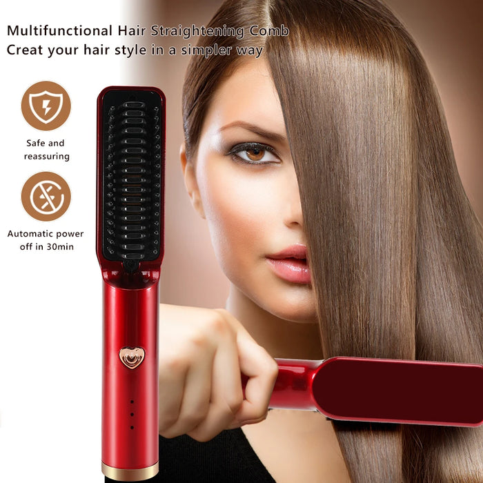 Hair Straight Styler Curling Iron Hair Curler Comb Fast Heating Hair Straightener Flat Irons Wet Dry Brush Comb USB Rechargeable