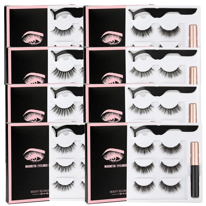 1/3/4Pairs Magnetic Eyelashes False Lashes Repeated Use Eyelashes Waterproof Liquid Eyeliner With Tweezer Make Up Sets Hotting