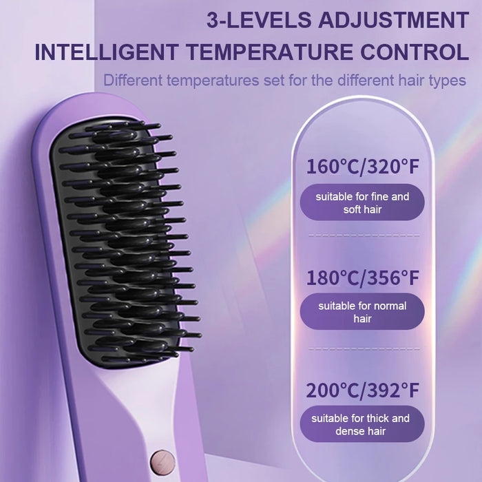 Cordless Electric Hair Brushes Straightener Brush Ionic Heat Comb for Women Travel Portable Dryer and Straightening Brush Styler