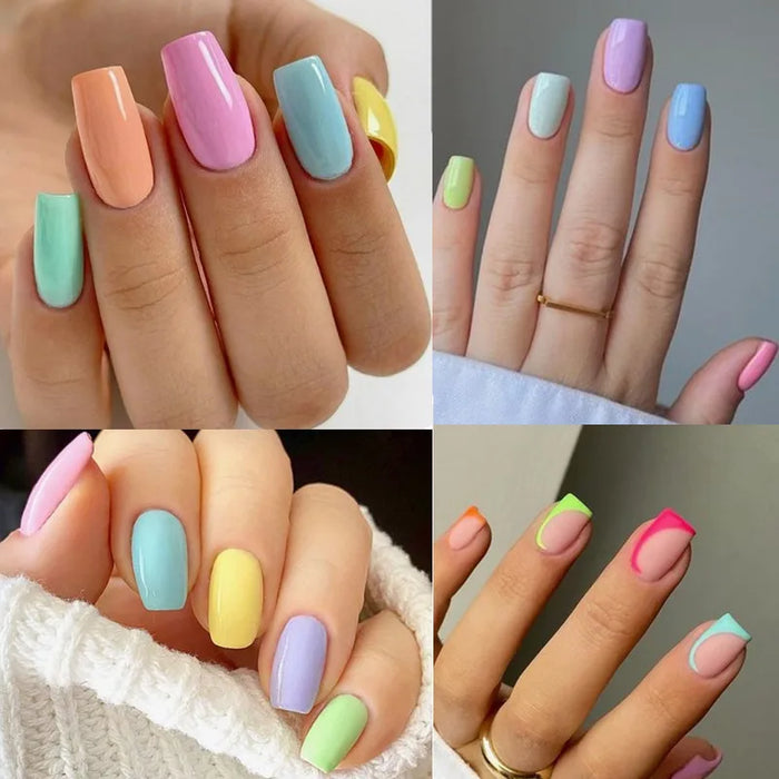 2/6Pcs/Set Macaron Gel Nail Polish Set Spring Summer Candy Colors UV LED Nail Art Gel Semi Permanent Varnish Base Top Coat Kits