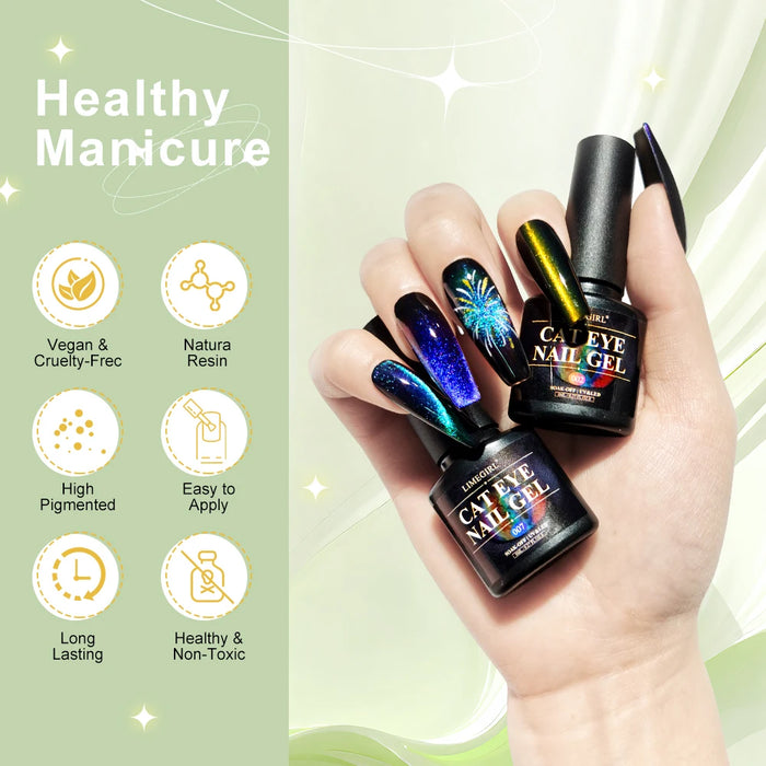 Rainbow Glitter Cat Eye Magnetic Nail Polish Set Starry Sparkle Chameleon Laser Cat Eye Mix Varnish Semi-Permanent Nail Salon Us