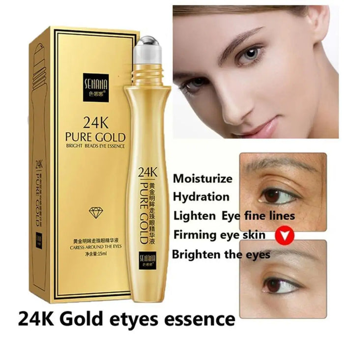 24K Gold Bright Eye Roller Eye Cream Hydrating Moisturizing Eye Serum Eye Care Dark Circles Removal Anti 15ml L2P8