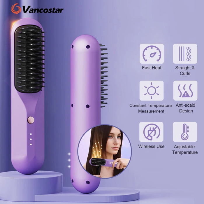 Cordless Electric Hair Brushes Straightener Brush Ionic Heat Comb for Women Travel Portable Dryer and Straightening Brush Styler