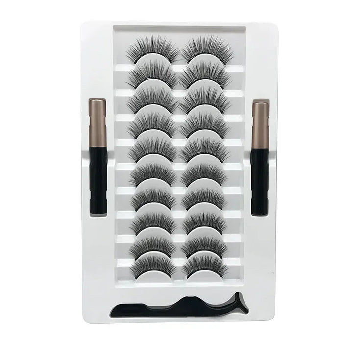 3/10Pairs Magnetic Eyelashes False Lashes Repeated Use Eyelashes Waterproof Liquid Eyeliner with Tweezer Makeup Set Fake Lashes