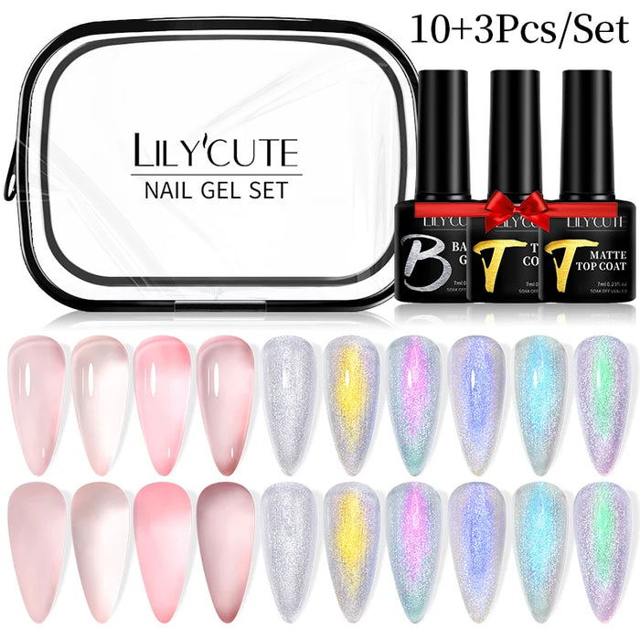 LILYCUTE 12/10PCS Gel Nail Polish Set Spring Summer Nude Glitter Color Semi Permanent Soak Off Manicure Nail Art UV Gel Varnish