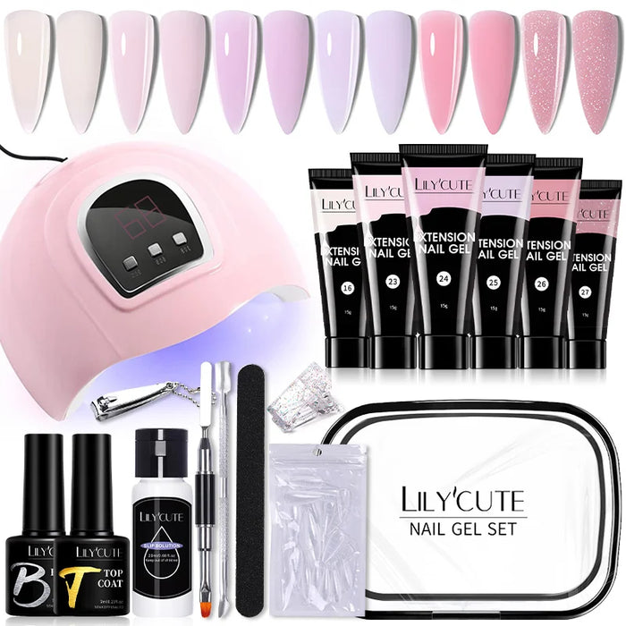 LILYCUTE 15ml Nail Extension Gel Kit With LED Lamp Full Manicure Tool Set Quick Finger Extend Acrylic Crystal Construction Gel