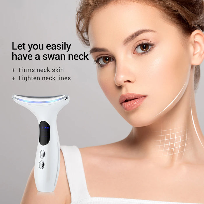 EMS Neck Face Beauty Device LED Photon Therapy Firming Lifting Skin Wrinkle Removal Thin Double Chin Vibration Facial Massager