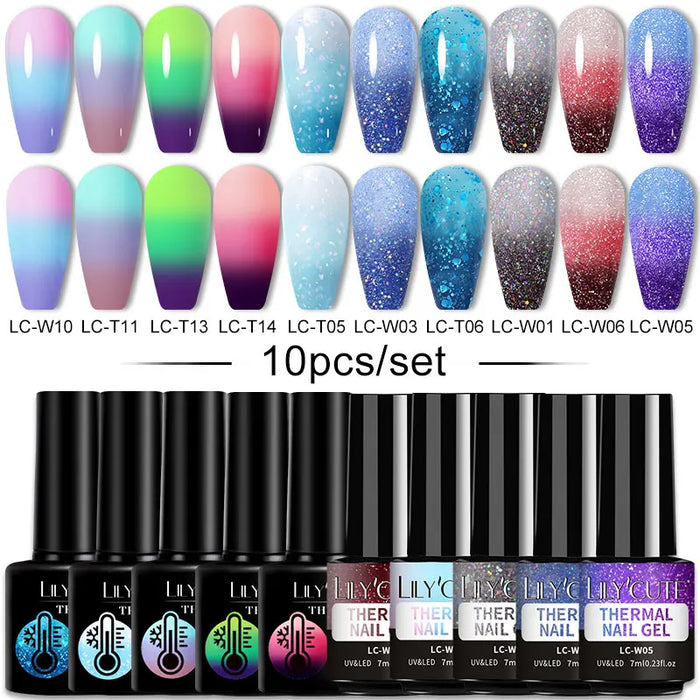 LILYCUTE 12/10PCS Gel Nail Polish Set Spring Summer Nude Glitter Color Semi Permanent Soak Off Manicure Nail Art UV Gel Varnish