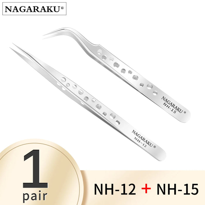 NAGARAKU Makeup Eyelashes 2pcs set N-01 N-02  Eyelashes Tweezers NH-12 NH-15  Accurate Lashes ST-12 ST-15  Pincet Stainless