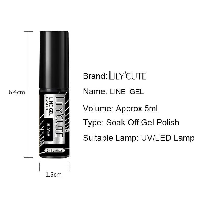 LILYCUTE 5ml Metallic Liner Gel Nail Polish Chrome Super Bright Mirror Effect Painting Drawing Line French Gel Nail Art Varnish