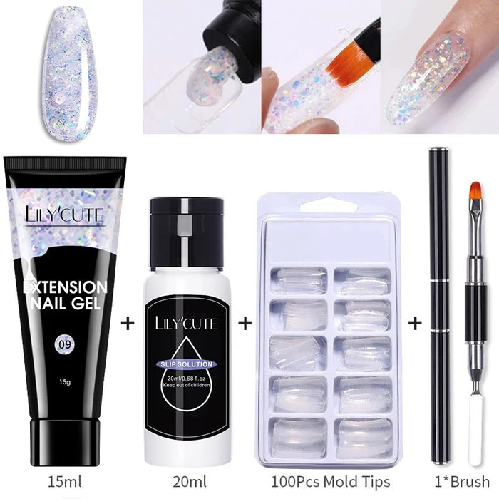 LILYCUTE 15ml Nail Extension Gel Set Clear Nude Quick Nail Prolong Acrylic Crystal Extend Mold Nail Art Construction Gel Varnish