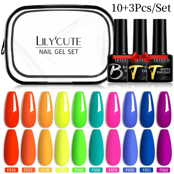 LILYCUTE 12/10PCS Gel Nail Polish Set Spring Summer Nude Glitter Color Semi Permanent Soak Off Manicure Nail Art UV Gel Varnish