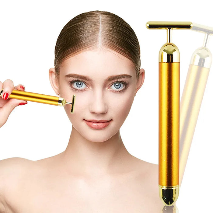 24k Gold Facial Slimming Face Beauty Bar Pulse Firming Facial Roller Massager Lift Skin Tightening Wrinkle Vibrating Tool