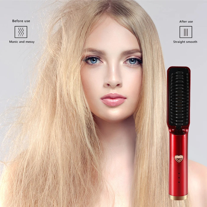 Hair Straight Styler Curling Iron Hair Curler Comb Fast Heating Hair Straightener Flat Irons Wet Dry Brush Comb USB Rechargeable