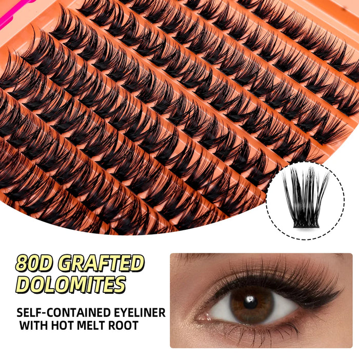 150pcs DIY Eyelash Extension Kit 80P Cluster False Eyeashes Individual Lashes Wispy Fluffy Lash Extension Kit Applicator Tools