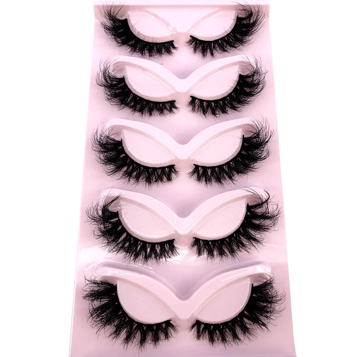 5 Pairs Cat Eye Lashes Natural Realistic Messy 3D Mink Lashes Fluffy Winged End Eye Elongated False Eyelashes Cilios Makeup Tool